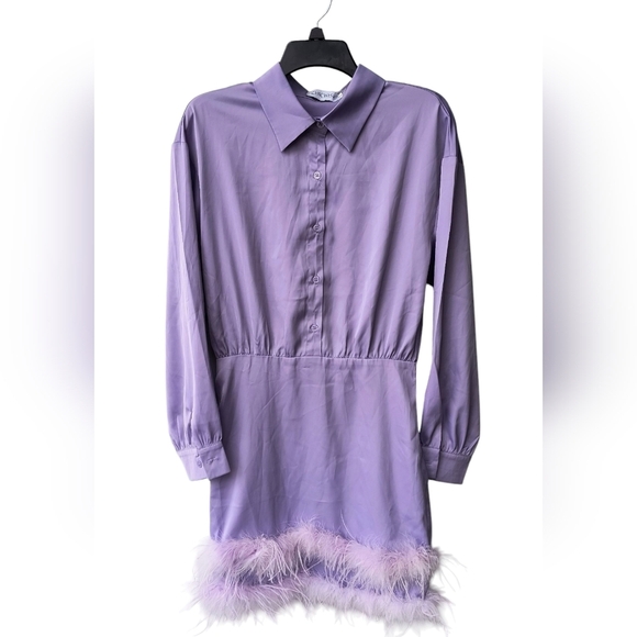 Chicwish Lavender Airy Button Up Shirt Fairy Dress with Feather Trim S NWT - Picture 14 of 14